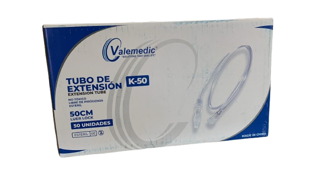 Tubo de Extension K50 Esteril 50cm Luer Lock Caja x 50 Unds VALEMEDIC