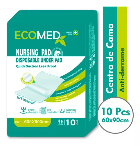 Centros de Cama 60cm x 90cm Paquete x 10 Unds ECOMED de Algodón Desechable