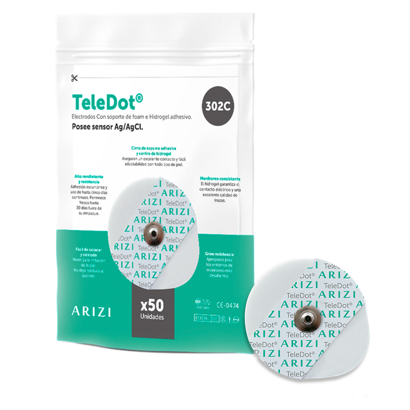 Electrodo TeleDot ECG 302C con Soporte de Foam e Hidrogel Adhesivo Sensor Ag/AgCl Paquete x 50 Unds ARIZI