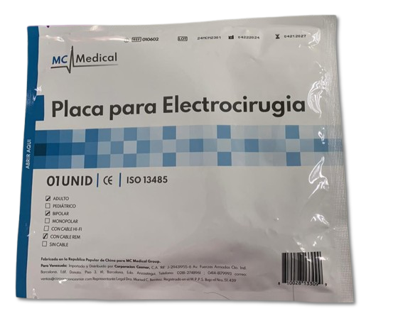 Placa de Retorno para Electrocirugia Und MC MEDICAL