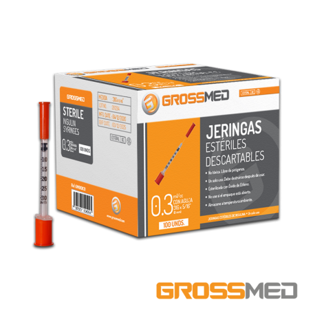 Jeringa de Insulina Esteril Descartable Con Aguja Caja x 100 Unds GROSSMED