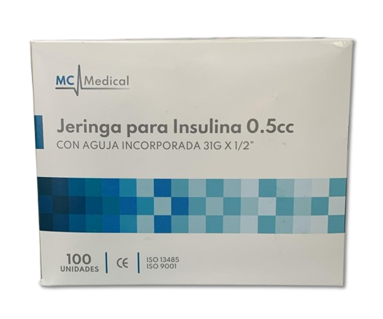 Jeringa de Insulina Esteril Descartable Con Aguja Caja x 100 Unds MC MEDICAL