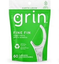 Hilo Dental con Mango Reciclado y Sabor a Menta Blanco Set de 60 Unds GRIN 