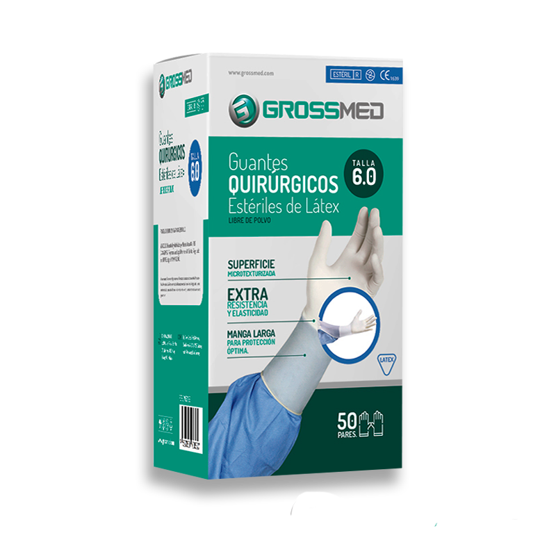 Guantes Quirurgicos de Latex Caja x 50 Pares GROSSMED Esteriles Sin polvo 