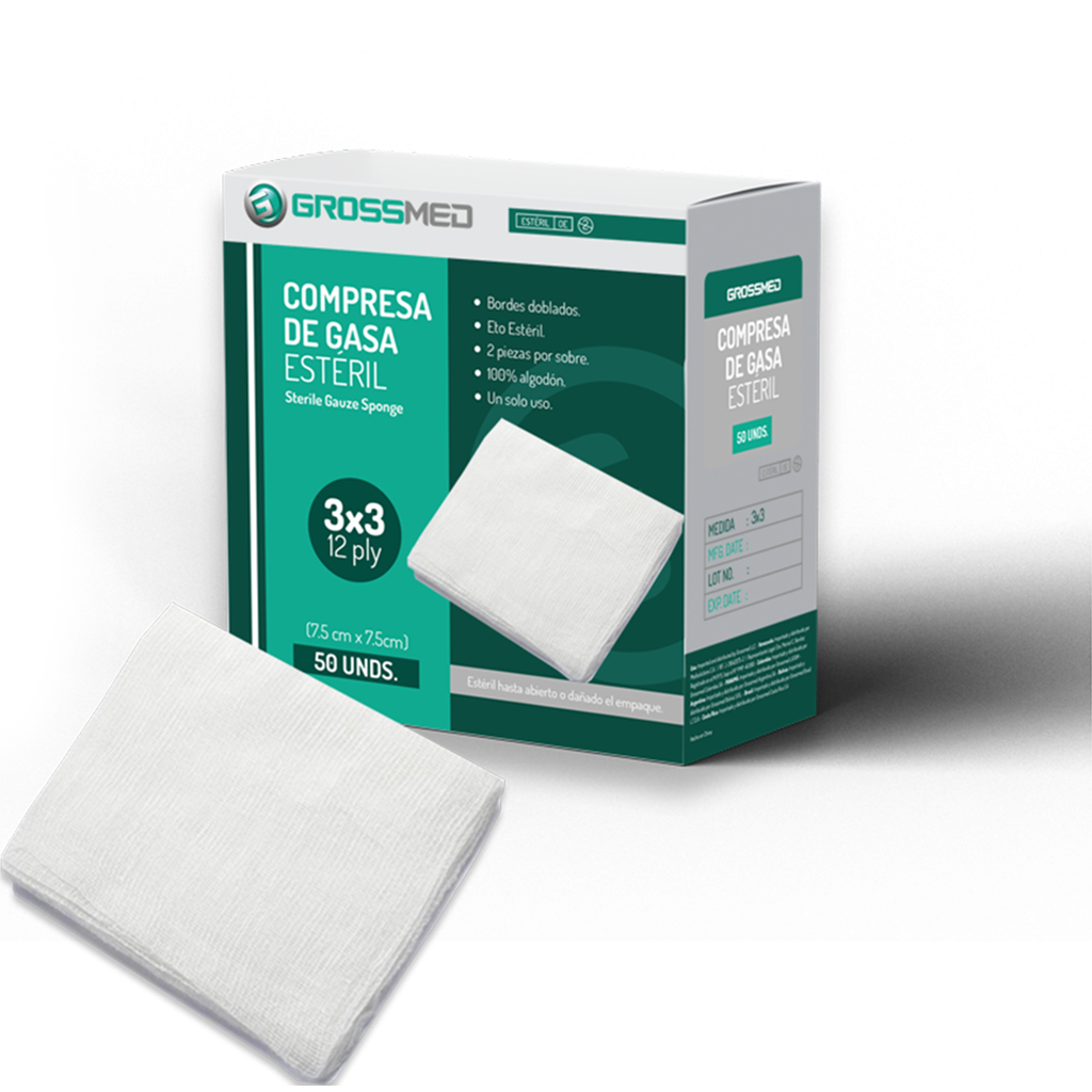 Compresa de Gasa Estéril Caja x 25 Pares GROSSMED