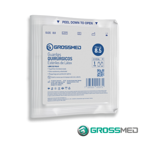 Guantes Quirurgicos de Latex 2 Unds GROSSMED Esteriles Sin polvo 