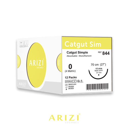[SUT-CAT-ARI-KIT11] Sutura Catgut Sim 844: Simple 0 - 70 cm - Aguja de 1/2 Circulo Punta Conica 37 mm Caja x 12 Unds ARIZI Absorbible