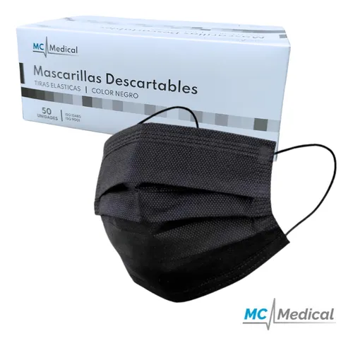 [TAP-BOC-MCM-BASE1] Tapa Bocas Negro Caja x 50 Unds MC MEDICAL Tiras Elasticas
