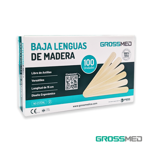 [BAJ-LEN-GRO-BASE1] Baja Lenguas de Madera Caja x 100 Unds GROSSMED