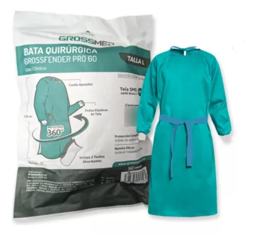 [BAT-CIR-GRO-BASE2] Bata para Cirujano Grossfender Pro Talla L 60g Und GROSSMED Estéril