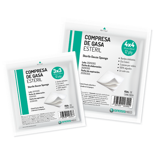 Compresa de Gasa Estéril Sobre De 2 Unds GROSSMED