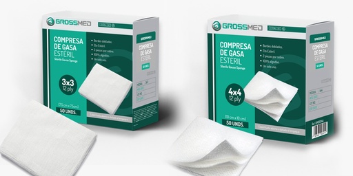 Compresa de Gasa Estéril Caja x 25 Pares GROSSMED
