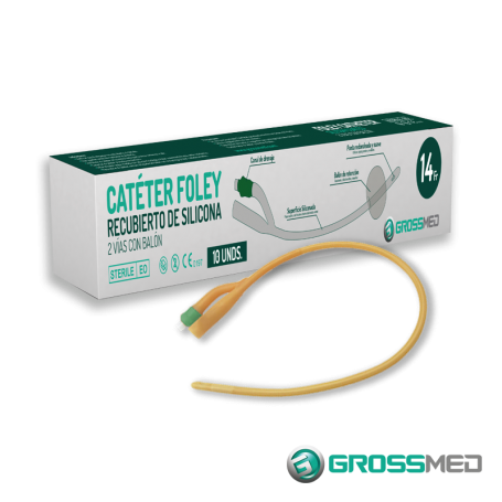 Sonda Foley Recubierta de Silicona 2 vias con balon Esteril Caja x 10 Unds GROSSMED