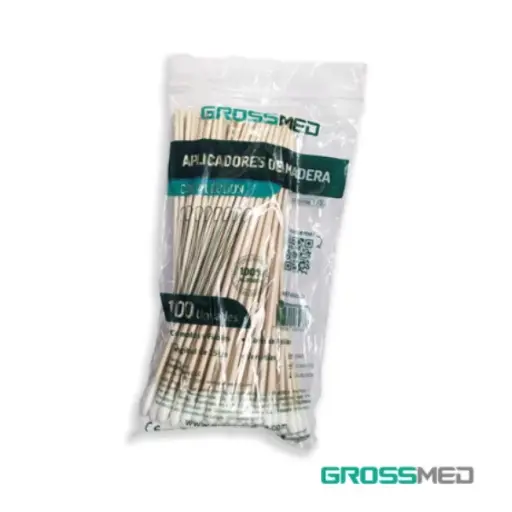 [APL-MAD-GRO-BASE1] Aplicadores de Madera con Algodon Paquete x 100 Unds GROSSMED