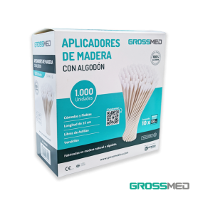 [APL-MAD-GRO-KIT1] Aplicadores de Madera con Algodon Caja x 1000 Unds GROSSMED