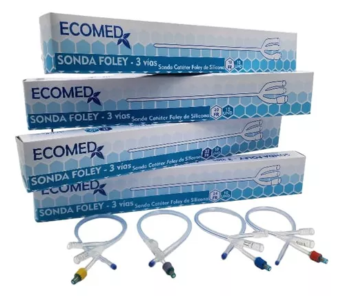 Sonda de Catéter Foley de Silicona Estéril de Tres Vías Caja x 10 Unds ECOMED