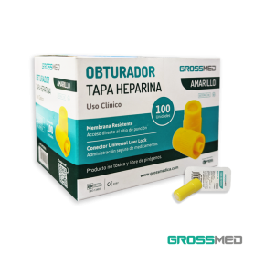 [OBT-TAP-GRO-KIT] Obturador Tapa Heparina (Amarillo) Membrana Resistente Caja x 100 Unds GROSSMED