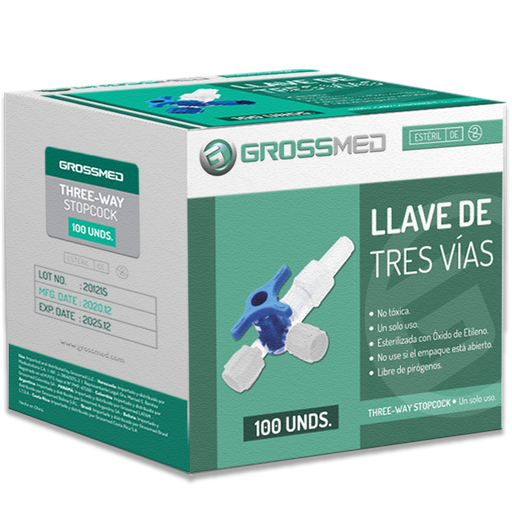 [LLA-TRE-GRO-KIT] Llave de Tres Vías Estéril Caja x 50 Unds GROSSMED