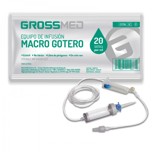 [SET-INF-GRO-BASE] Set de Infusion Macrogotero Esteril en Y 20 gotas por ml Und GROSSMED