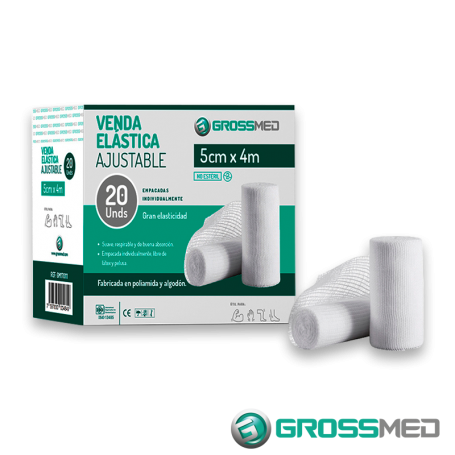 Venda Elastica Ajustable Caja x 20 Unds GROSSMED Blanca No Esteril
