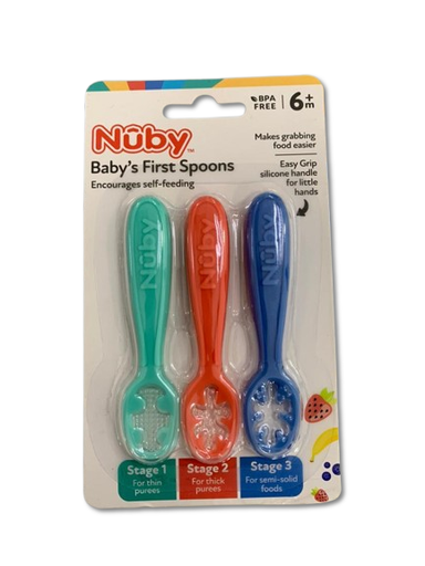 [JUE-CUC-NUB-BASE] Juego De Cucharillas De Alimentacion Para Bebes 6 Meses En Adelante Set De 3 Unds Multicolor NUBY