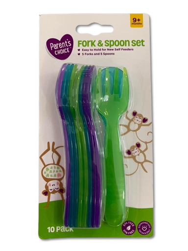 [JUE-CUC-PAR-BASE1] Juego De Cucharillas Y Tenedores De Alimentacion Para Bebes 9 Meses En Adelante Set De 10 Unds Multicolor PARENT'S CHOICE