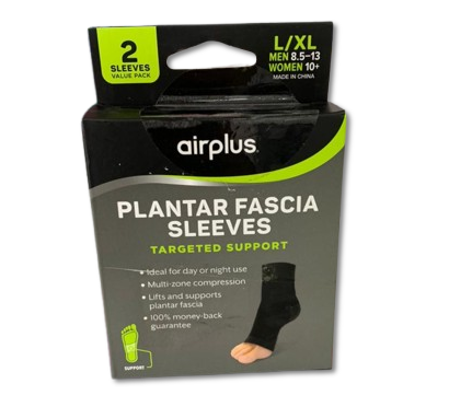 [MAN-COM-AIR-BASE] Mangas de Tobillo de Compresión Dirigidas a la Fascia Plantar Hombres 8.5-13 Mujeres 10+ Negro Und AIRPLUS